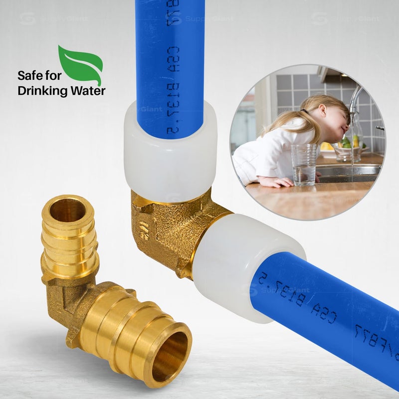 Supply Giant 3/4 Inch x 1/2 Inch 90 Degree Reducing Elbow Pex Fitting, 3/4" x 1/2" Expansion Pex-A Elbow Brass No Lead Brass, For Use in Pex-A-Tubing Connection (Pack of 5) - Image 5